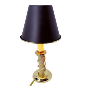 Vintage 1980s Mini Brass Spiral Accent Lamp with Black Metal Shade